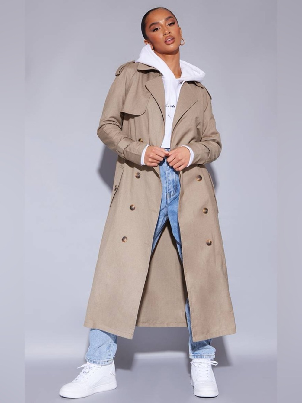 PrettyLittleThing Beige Oversized Trench Coat Size 10